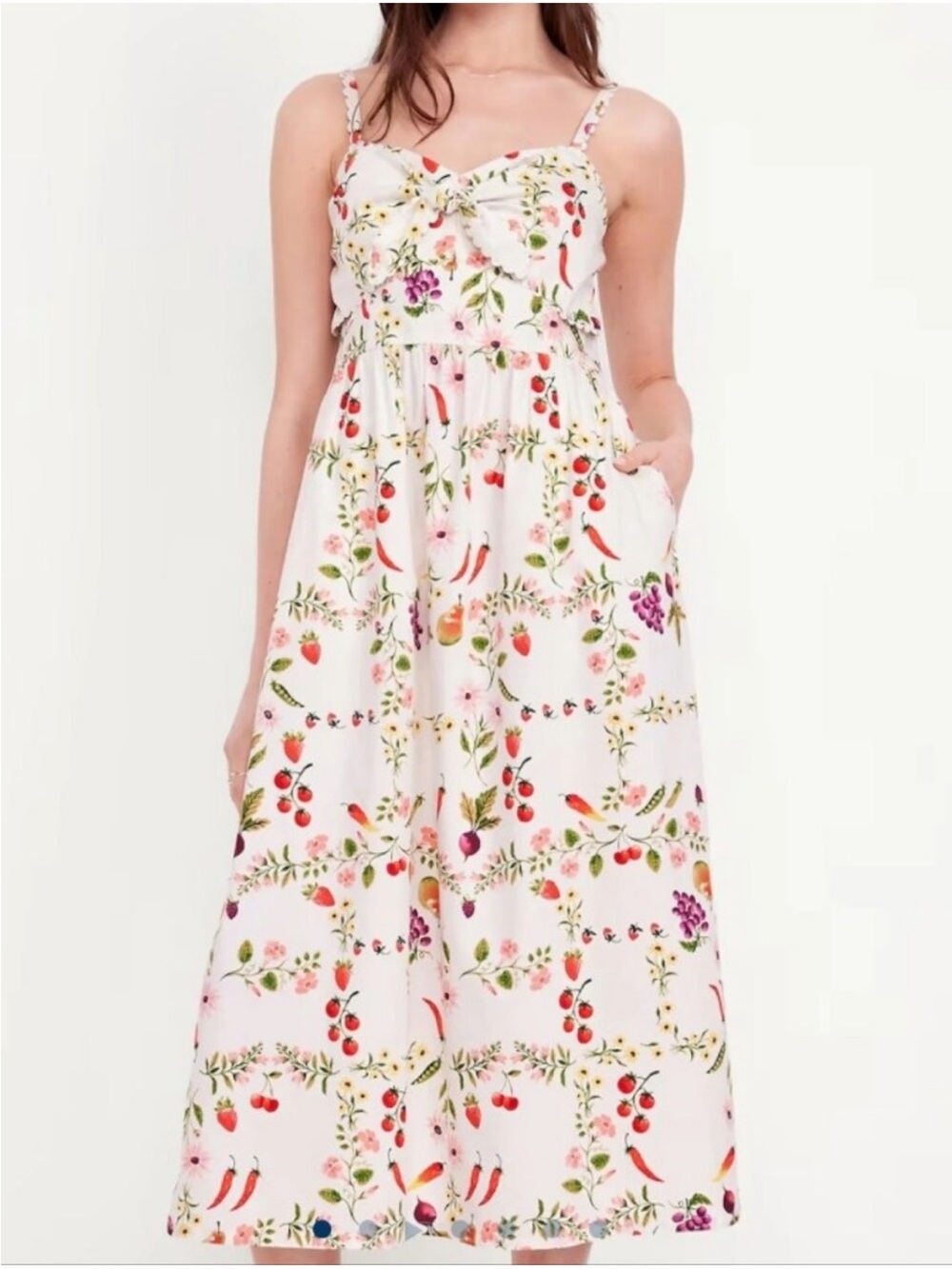 Old Navy White Midi Sundress with Multicolor Fruit & Floral Print